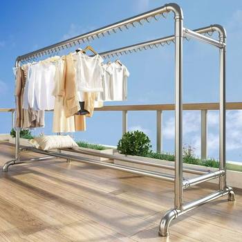 Thickened Galvanized Steel Clothes Drying Rack Floor-Standing Vertical Indoor and Outdoor Balcony Two-Layer Clothes Hanger Upper and Lower Clothes Hanger Clothes Drying Rack