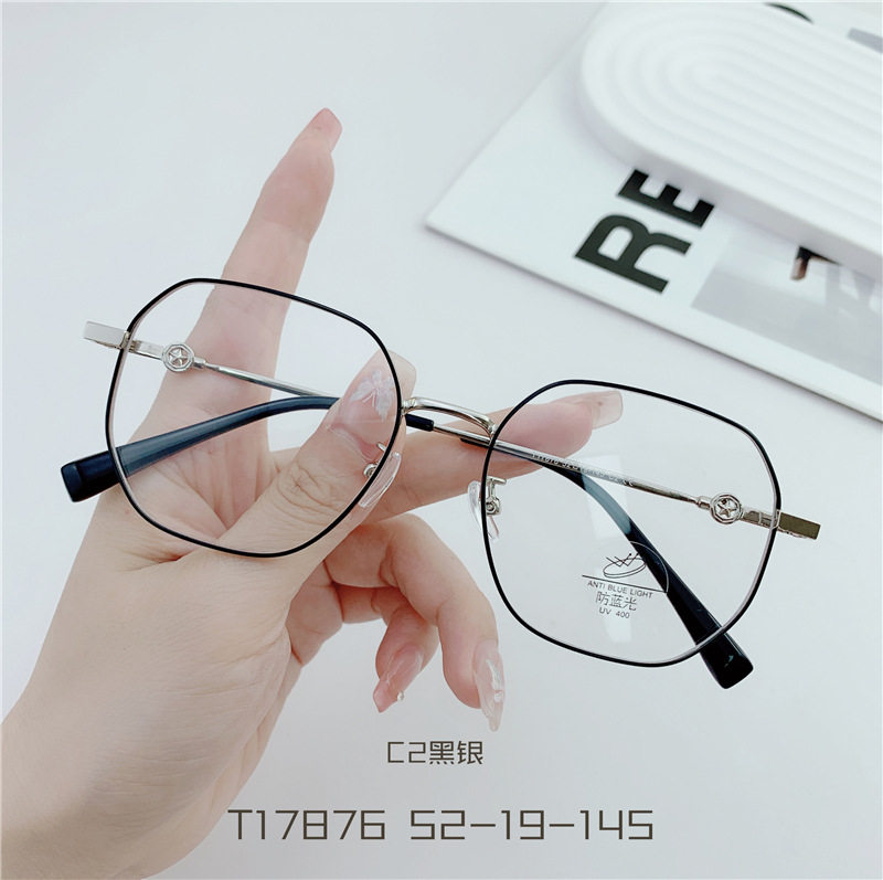New simple fashion retro men and women without makeup metal glasses frame anti-blue light adjustable degree flat mirror T17876