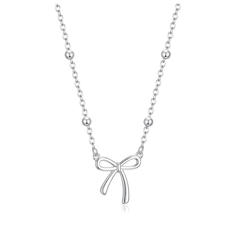Small Cut Out Bow Pendant Necklace, Simple, Fresh, Sweet and Cute Clavicle Chain, Fashionable Bead Chain Jewelry for Women