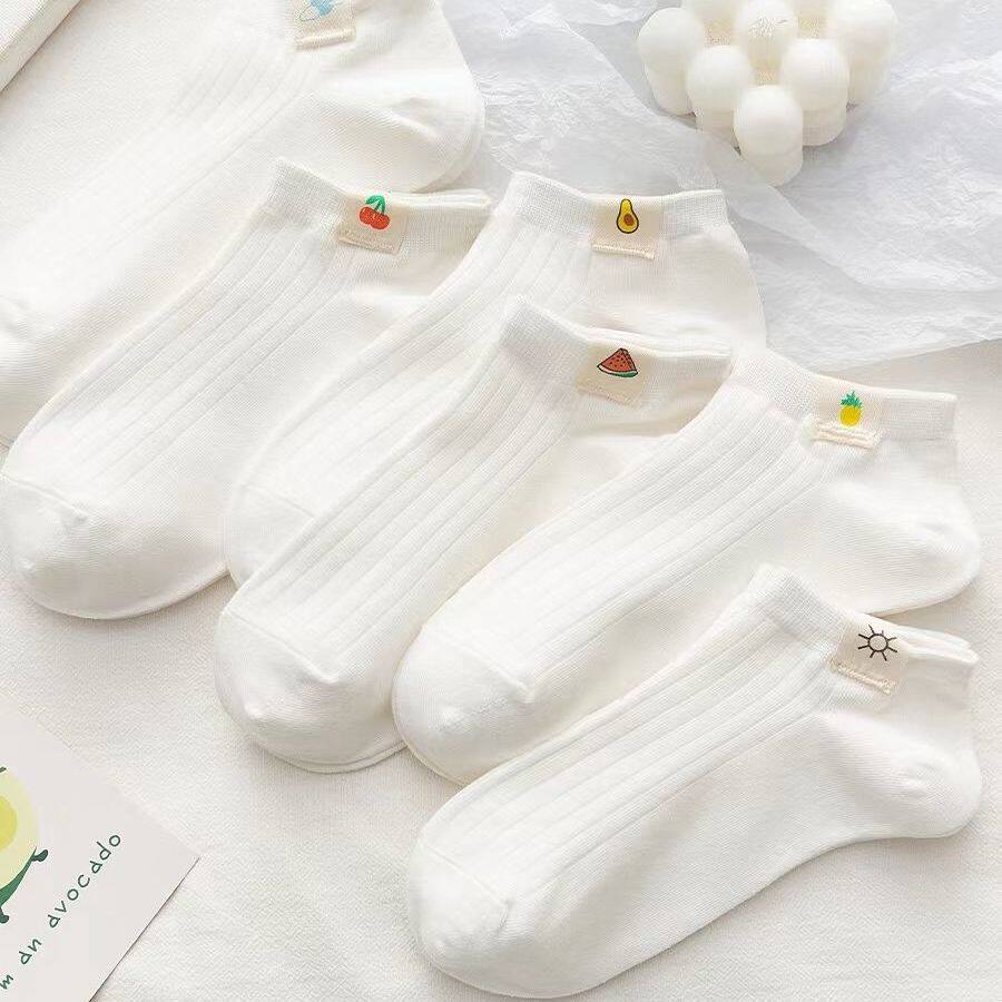 袜子短袜水果布标女浅口船袜可爱日系白色ins潮短款春夏季薄款女