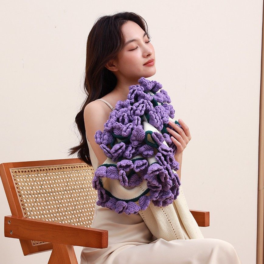 Lily of the Valley Bouquet Blanket Finished Office Nap Flower Blanket Wool Ball Hand-Knitted Blanket as a Gift for Besties