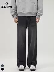 Muxi Clothing # American Retro Fashion Brand High Street Black Jeans for Men, Slim Fit, Versatile, Loose Flared Long Pants.