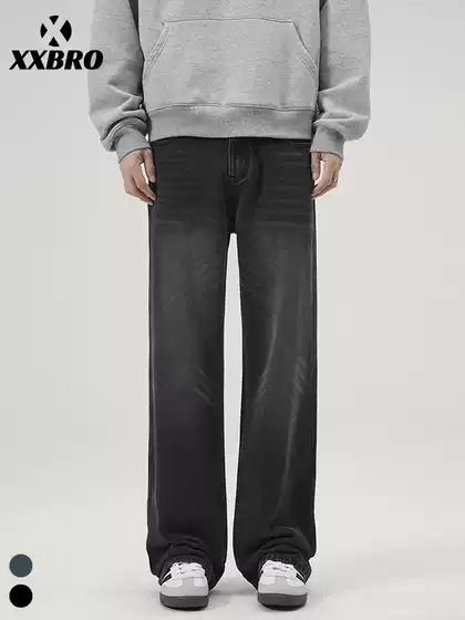 Muxi Clothing # American Retro Fashion Brand High Street Black Jeans for Men, Slim Fit, Versatile, Loose Flared Long Pants.