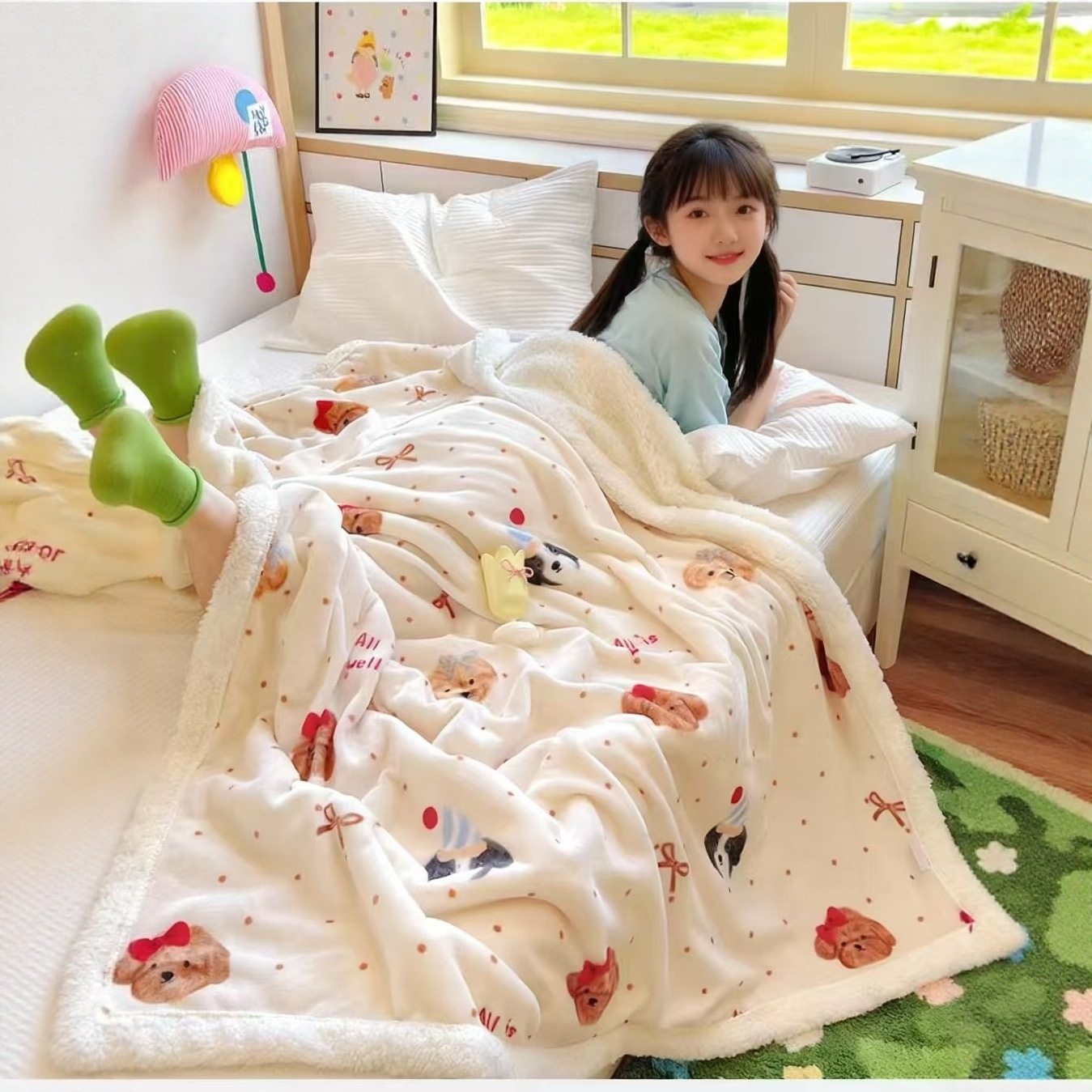 Double-Layer Warm Lamb Velvet Lunch Break Blanket Digitally Printed Flannel Blanket Winter Thick Milk Velvet Throw Blanket