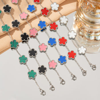 Cross-border titanium steel lucky grass five-leaf bracelet light luxury high-level female explosions 18k non-fading stainless steel hand jewelry