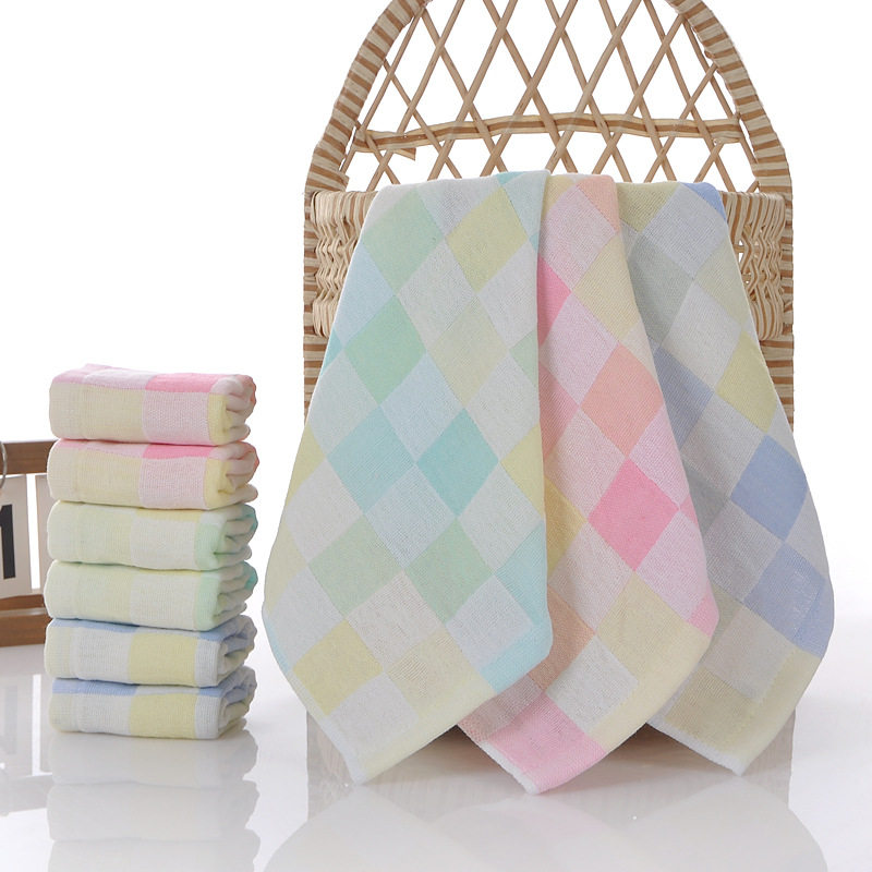 Back-To-School Season Pure Cotton Square Towel Gauze Small Towel Kidsren's Gauze Saliva Towel Kindergarten Handkerchief Color Grids Hand Towel