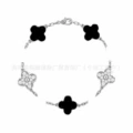 Black onyx diamond white gold-five flower bracelet