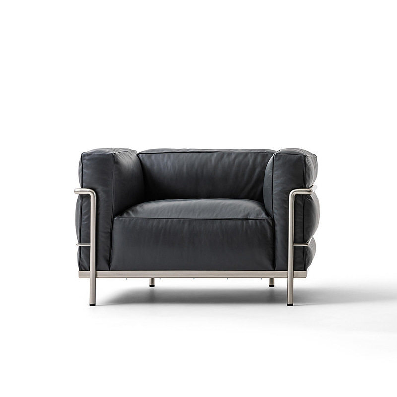 柯布西耶LC3真皮单人沙发中古设计师不锈钢直排现代轻奢客厅沙发