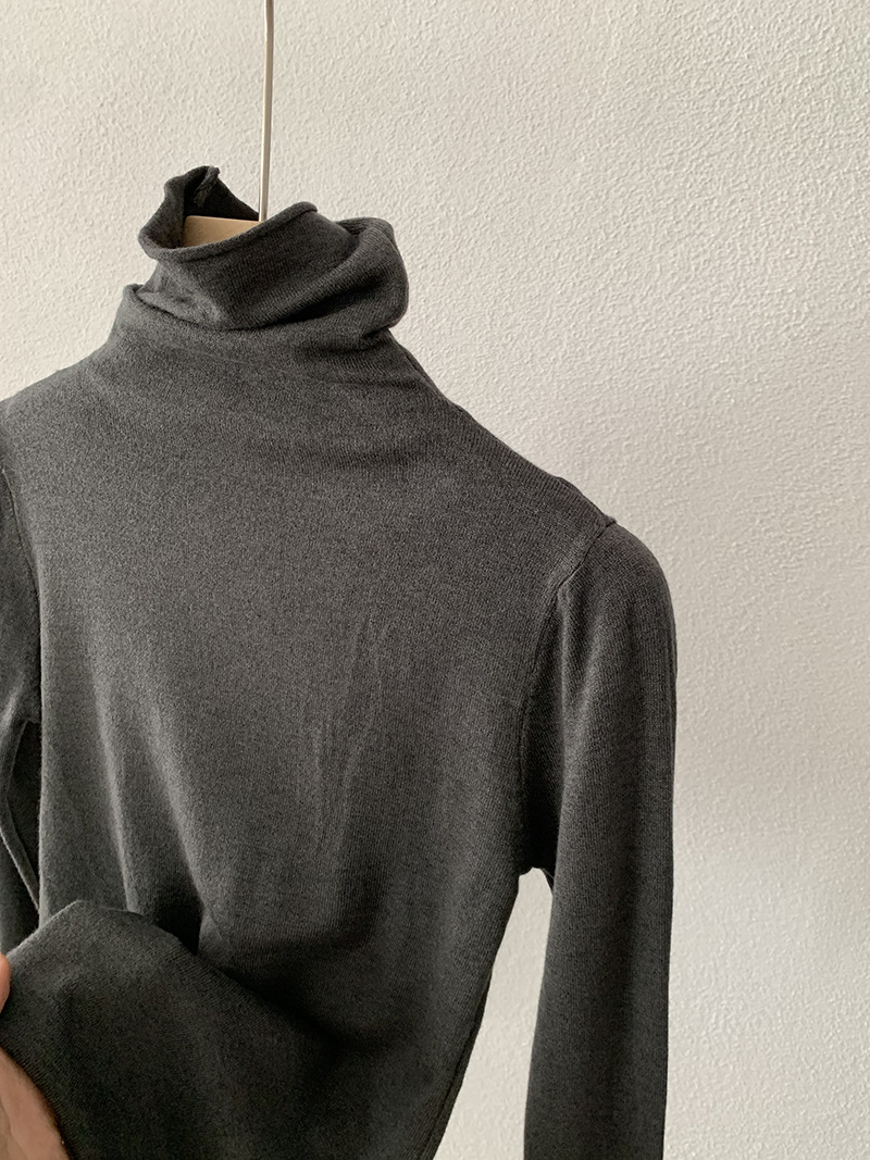 欧玛莱 柔软堆堆领纯色长袖安迪绒修身显瘦针织打底衫上衣女 4793