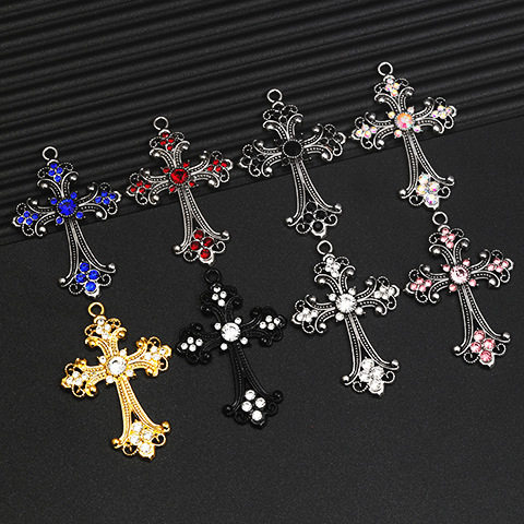 Cross-Border Personalized Retro Fashion Flash Diamond Alloy Necklace Cross Necklace Pendant DIY Necklace Accessories Wholesale