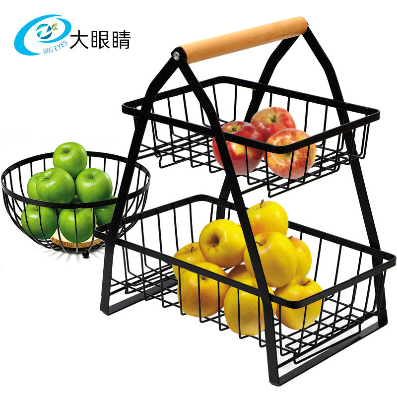 Spot Double-Layer Basket Satchel Iron Fruit Blue Living Room Kitchen Bread Storage Storage Rack Storage Basket