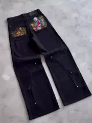 VESCARTES Fallen Knight Denim Jeans Embroidered Straight-Leg Pants