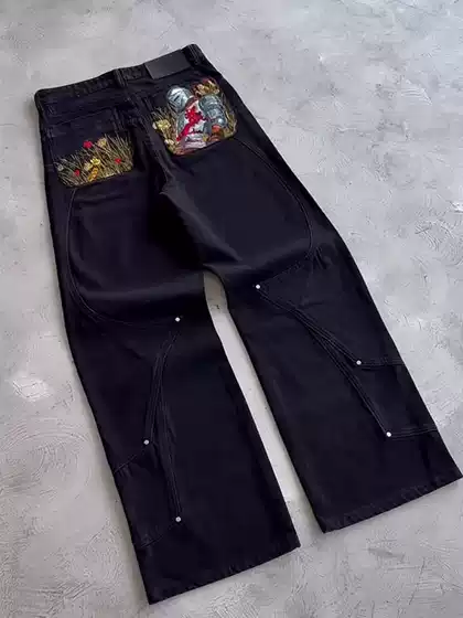 VESCARTES Fallen Knight Denim Jeans Embroidered Straight-Leg Pants