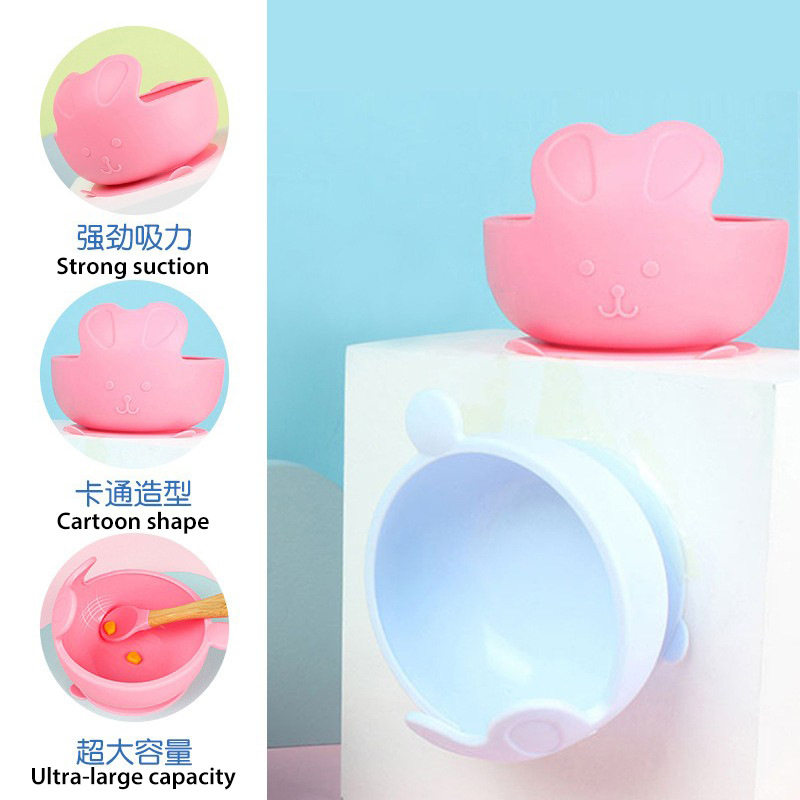 Children's Supplementary Food Bowl, Silicone Learning-To-Eat Plate, Baby Suction Cup Bowl, Anti-Fall and Anti-Scald Training Bowl, Cute Cartoon Tableware