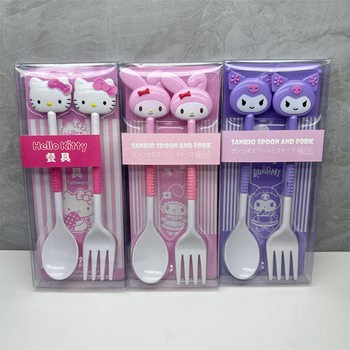 Foreign trade Sanrio Kulomi shape spoon fork combination kitty tableware fork spoon suit feeding two-piece set