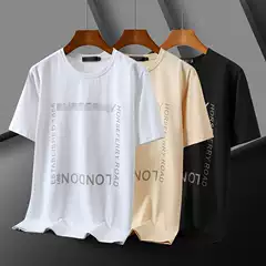 2023 cross-border new printed men's cotton short-sleeved T-shirt summer loose casual round neck high-end top men 019