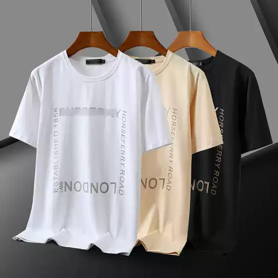 2023 cross-border new printed men's cotton short-sleeved T-shirt summer loose casual round neck high-end top men 019