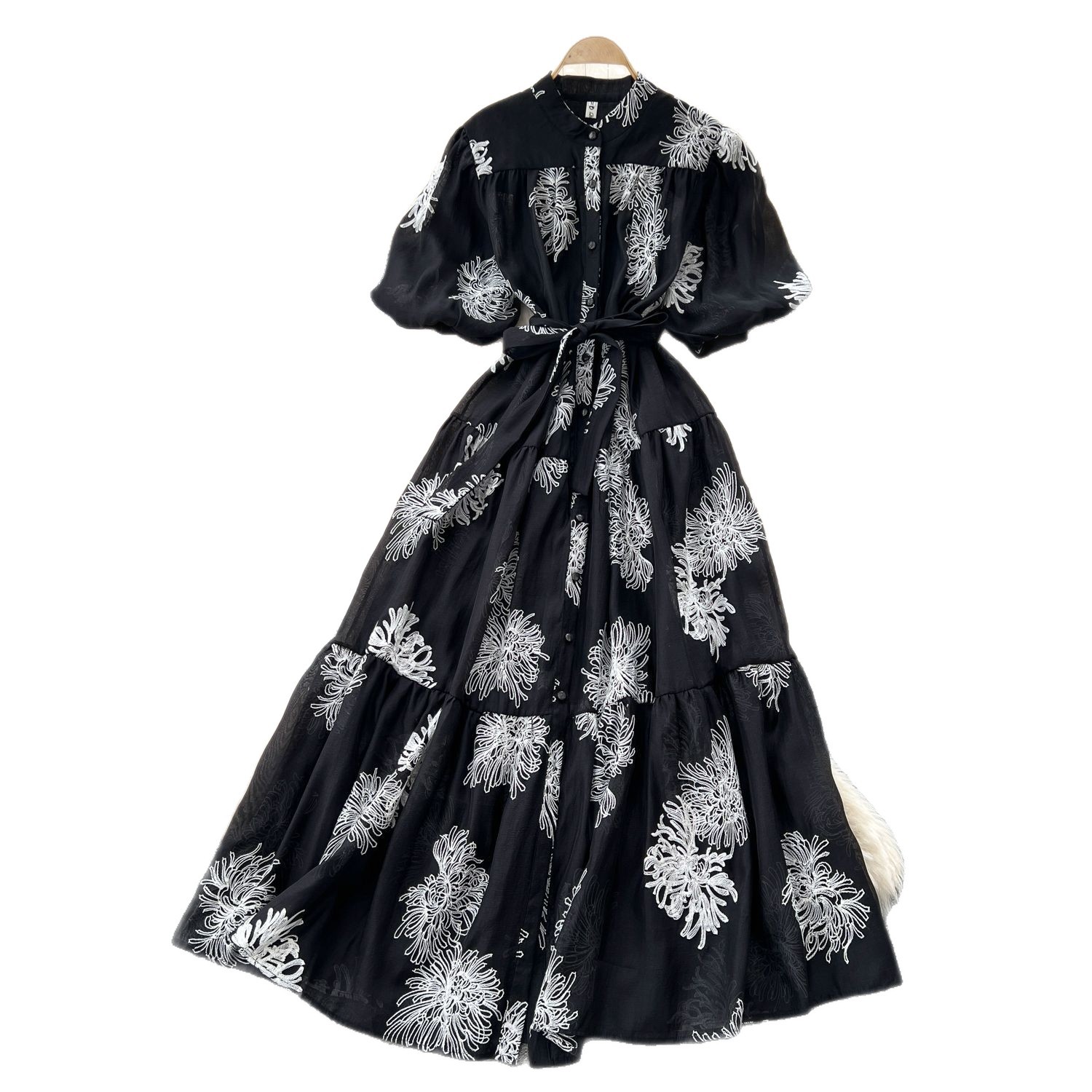 Embroidered Puff Sleeve Maxi Dress for Women Summer Fashion Elegant Fit and Flare Available in Multiple Colors and Sizes