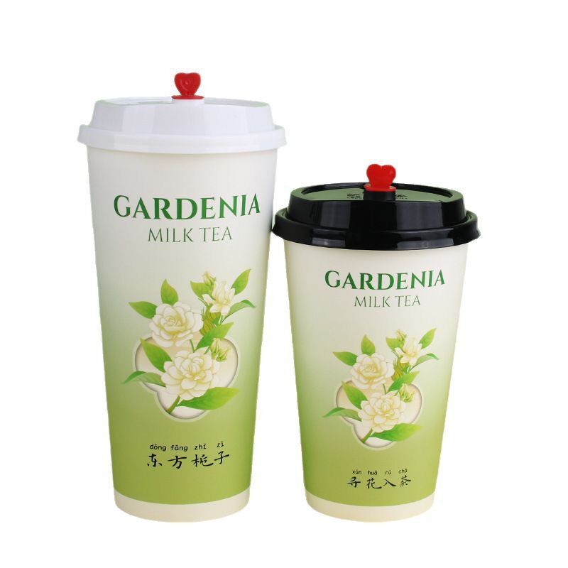 Disposable Milk Tea Cups with Lids for Hot Drinks, Chinese-Style Milk Tea Paper Cups, Thickened, Anti-Scalding, Single-Layer Packaging Cups, Commercial Wholesale