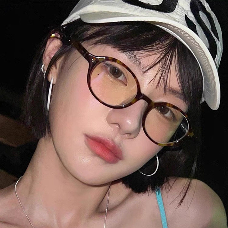 Korean-style Retro Oval Leopard Print Nerd Hawksbill Glasses Women's Small Frame Myopia Anti-blue Light Eye Frame Men's European and American