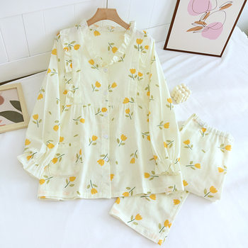 Confinement clothing spring and autumn pure cotton gauze April 5 postpartum pure cotton nursing Maternity Nursing pregnant women pajamas summer thin