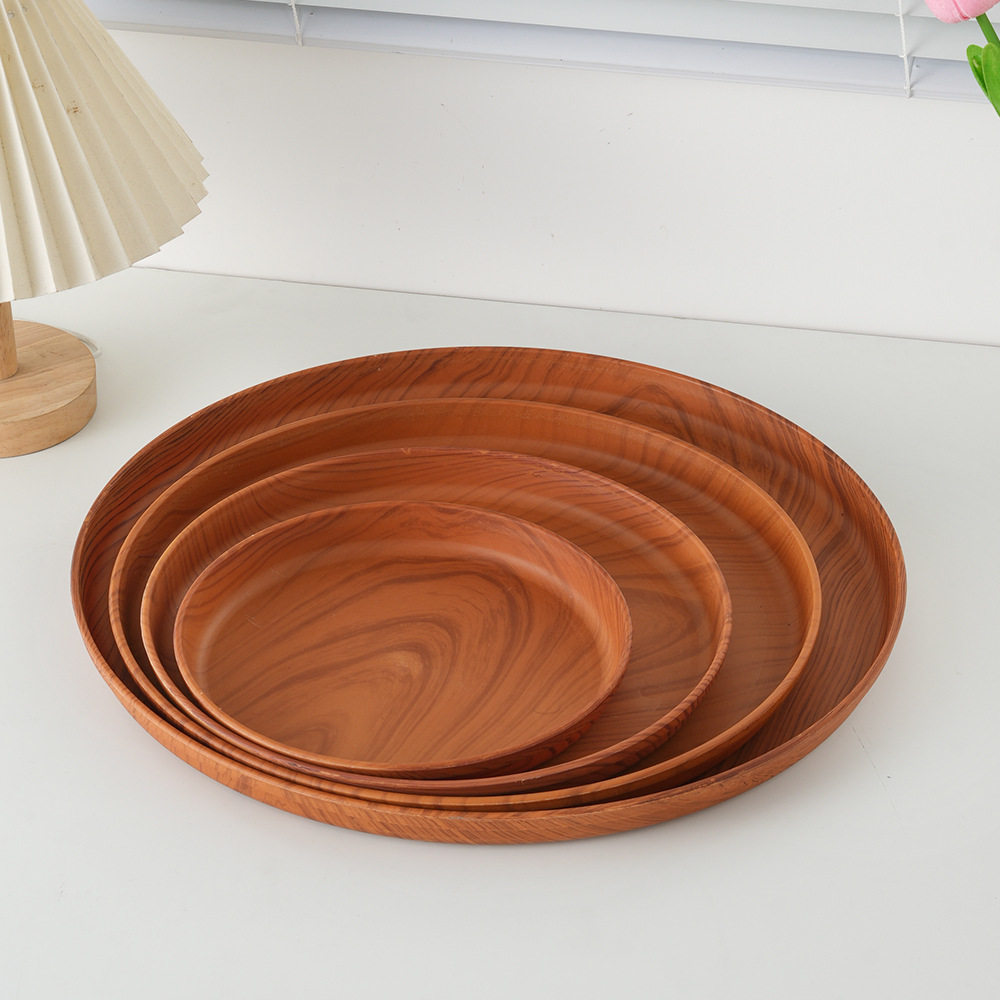 Japanese-style Tea Set Imitation Wood Grain Tea Tray Tray Household Water Cup Tray Round Hotel Restaurant Hotel Tray Barbecue Tray