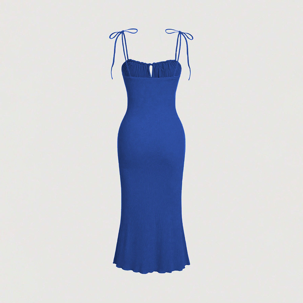 Bodycon Mermaid Maxi Dress Adjustable Drawstring Spaghetti Straps Elegant Fit Perfect for Vacations and Summer Events