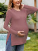 Nine-color optional European and American cross-border source round neck solid color hem high slit pregnant women long sleeve bottoming T-shirt