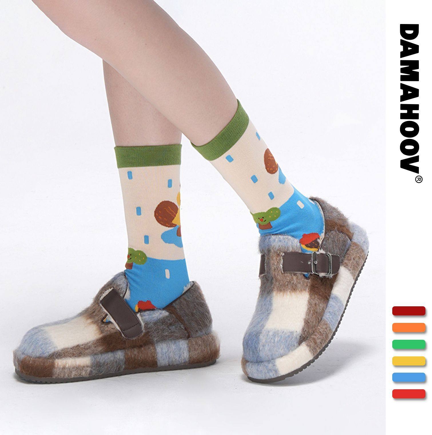 Brand Original Autumn and Winter Fashion Cartoon Little Squirrel Series Personality Socks Women Cute Illustration Tube Socks Cotton Socks