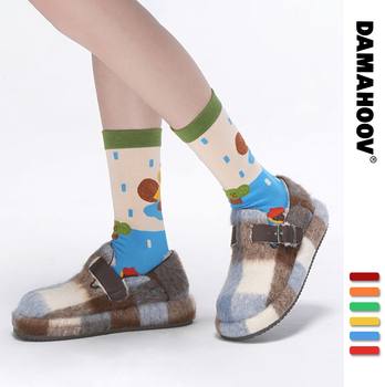 Brand Original Autumn and Winter Fashion Cartoon Little Squirrel Series Personality Socks Women Cute Illustration Tube Socks Cotton Socks
