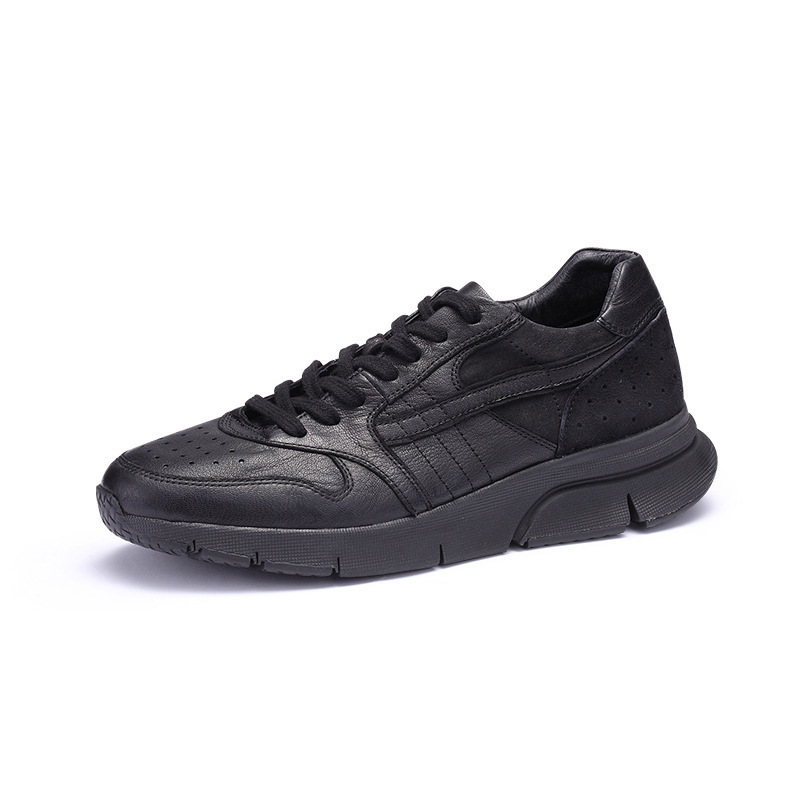 Giày sneaker nam da bò lộn thời trang phong cách Hàn Quốc — Màu đen