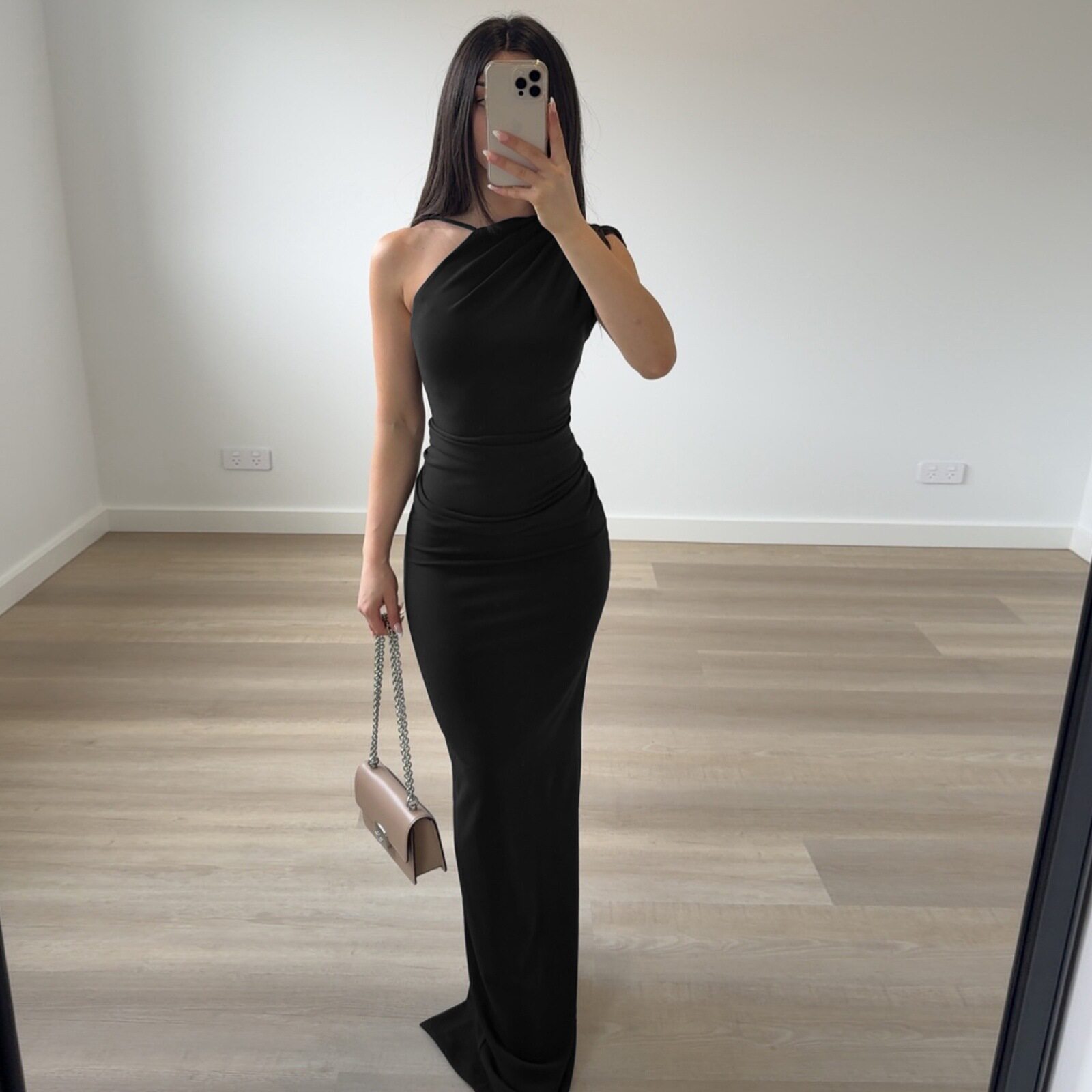 Elegant Womens Bodycon Dress Solid Color Asymmetrical Shoulder Sleeveless Ruched Design Spring Summer Occasion