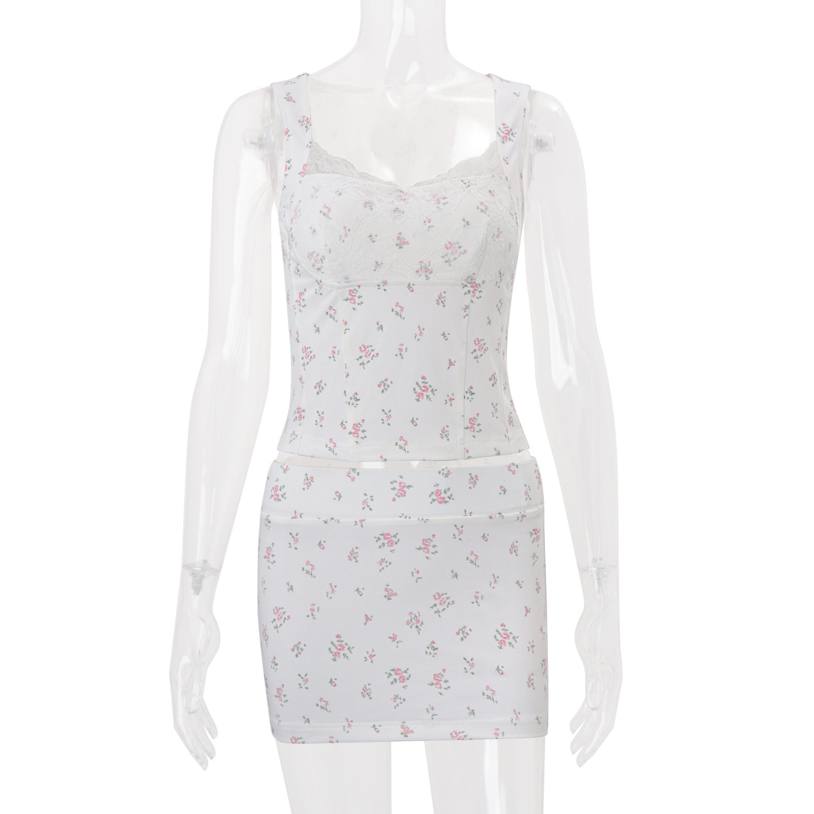 Floral Print Camisole Top and Bodycon Skirt Set Slim Fit Sweet Style Summer Fashion Wholesale Available