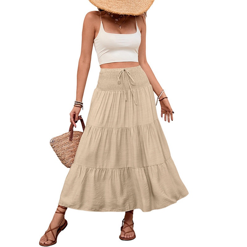 Casual Maxi Skirt Solid Color Elastic Waist Versatile Design Perfect for Vacation or Everyday Wear Wholesale