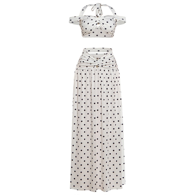 Summer Womens Two Piece Set Sexy Backless Crop Top Polka Dot Skirt Trendy Style Perfect for Parties or Casual
