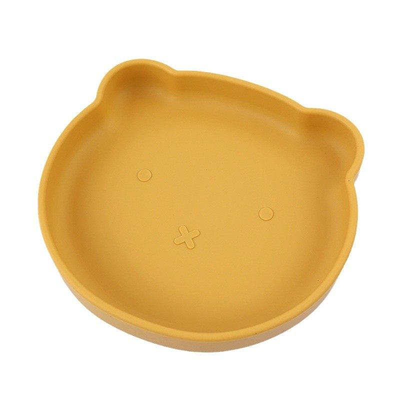 Children's Feeding Tableware Food Grade Baby Food Supplementation Suction Bowl High Temperature Resistant Drop Resistant Silicone Cartoon Baby Baby Bear Plate