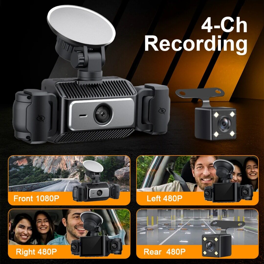 Four-Camera 1080+480+480+480+Wifi Driving Recorder with Infrared Night Vision and High-Definition Driving Recorder