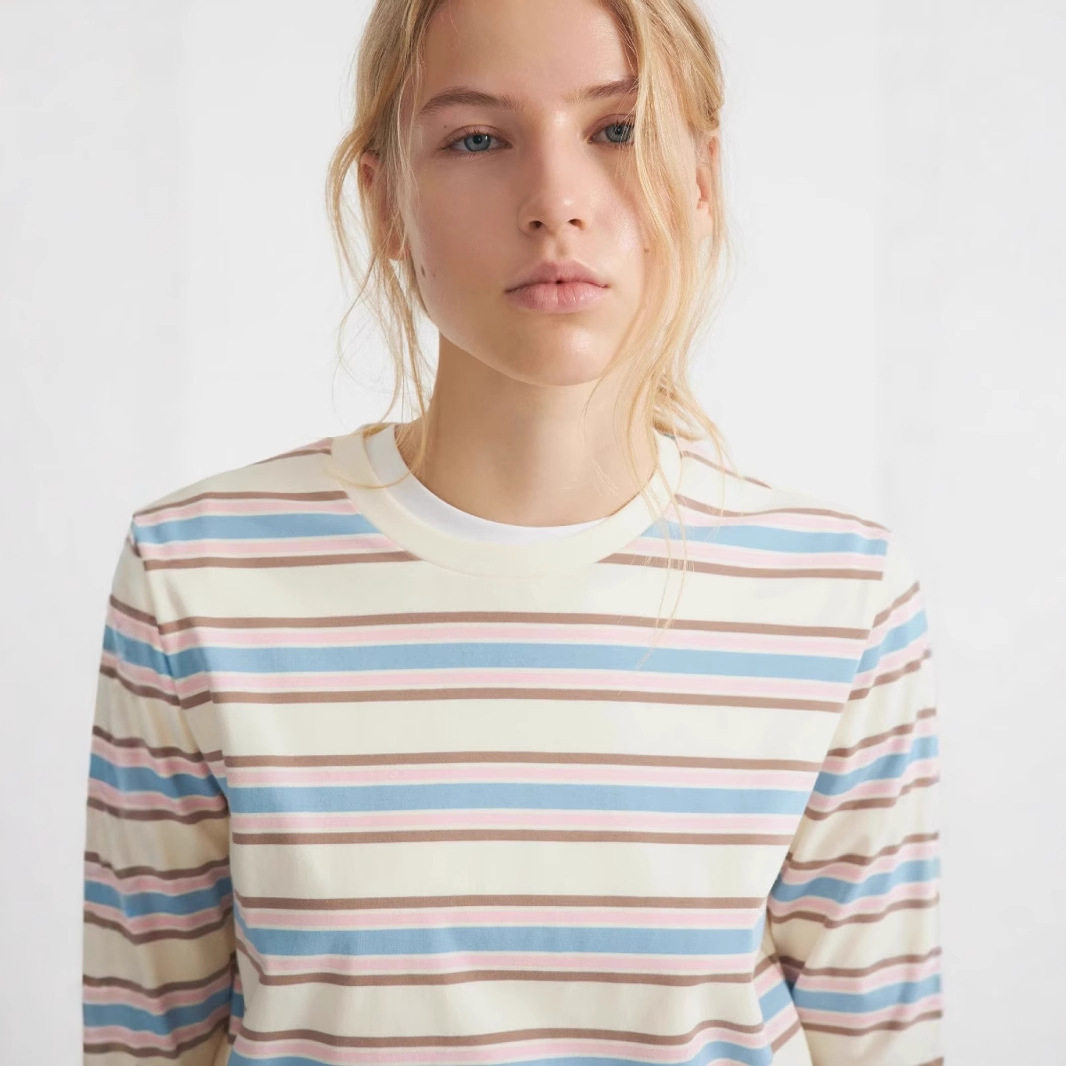 Striped Long Sleeve T Shirt for Women Casual Loose Fit Slimming Design Autumn Collection Wholesale Available
