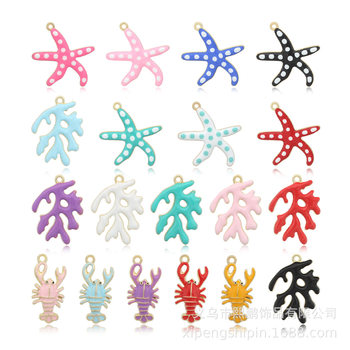 Diy jewelry accessories polka dot starfish lobster coral alloy dripping oil pendant ocean pendant necklace earrings accessories