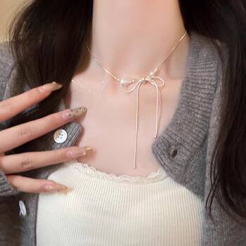 Super Fairy Bow Necklace Women's Light Luxury Niche Design Clavicle Chain 2025 New Necklace Snake Bone Chain Accessories