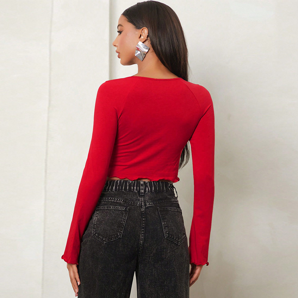 Womens Vintage Sexy Crop Top Slim Fit Long Sleeve Midriff Baring Spring Summer Fashion Wholesale Available