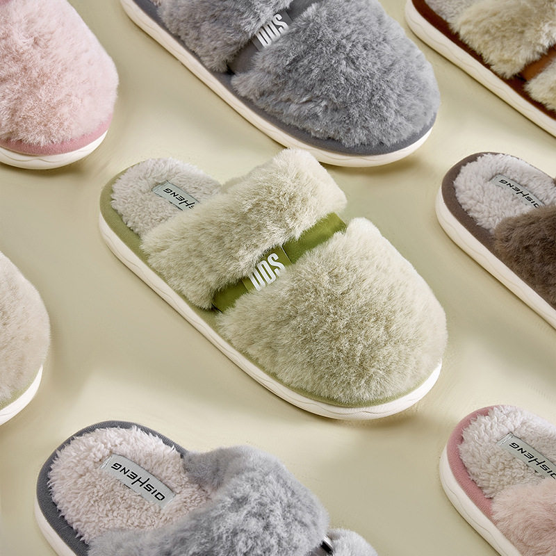 Autumn and Winter New Simple Plush Cotton Slippers Indoor Home Warm Non-Slip Thick Sole Soft and Comfortable Cotton Slippers Couple Style