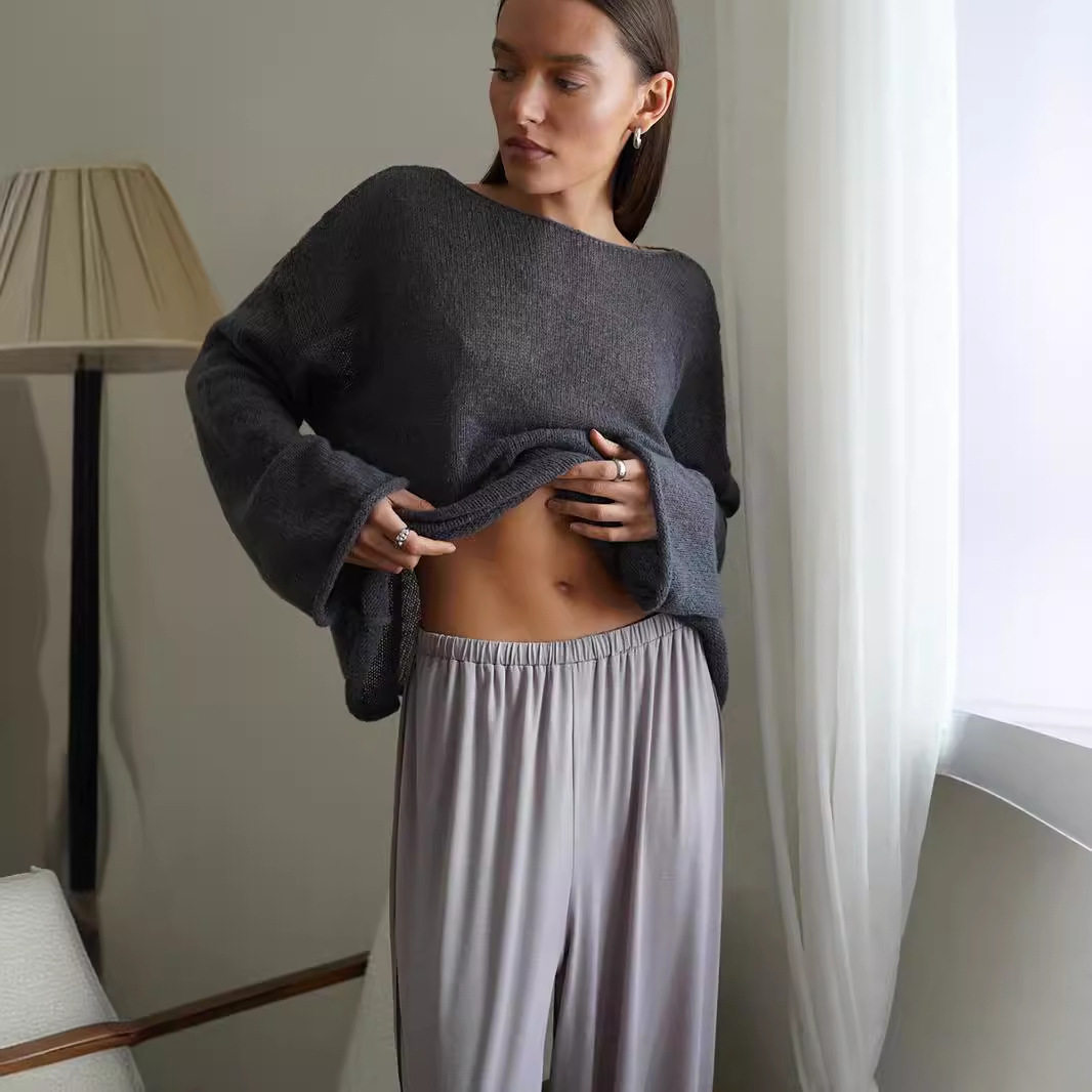 Hollow Knit Sweater Lightweight Sheer Round Neck Long Sleeve Autumn Fashion for Women Wholesale Available