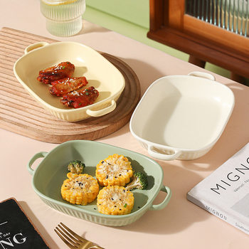 Baking Bowl Air Fryer Special Household Binaural Ceramic Tableware Oven Microwave Oven Baked Rice Baking Pan Fruit Salad Bowl