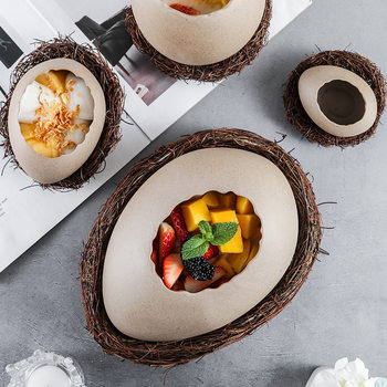 Ceramic Egg-shaped Dessert Bowl Kitchen Restaurant Steamed Egg Bowl Creative Ostrich Shape Western Dessert Home Kitchen Tableware