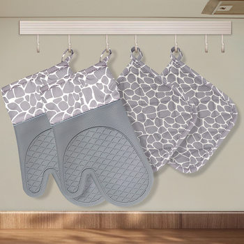 Cross-Border Baking Anti-Scalding Gloves Microwave Oven Silicone Plus Cotton Gloves High Temperature Oven Insulation Anti-Scalding Gloves