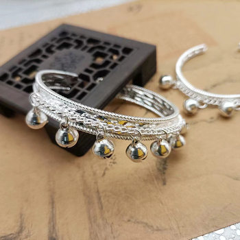 Minority Miao Yi Adult Hanging Eight Bells Kidsren Hanging Five Bells Handmade Stage Small Bells Silver-plated Bracelets