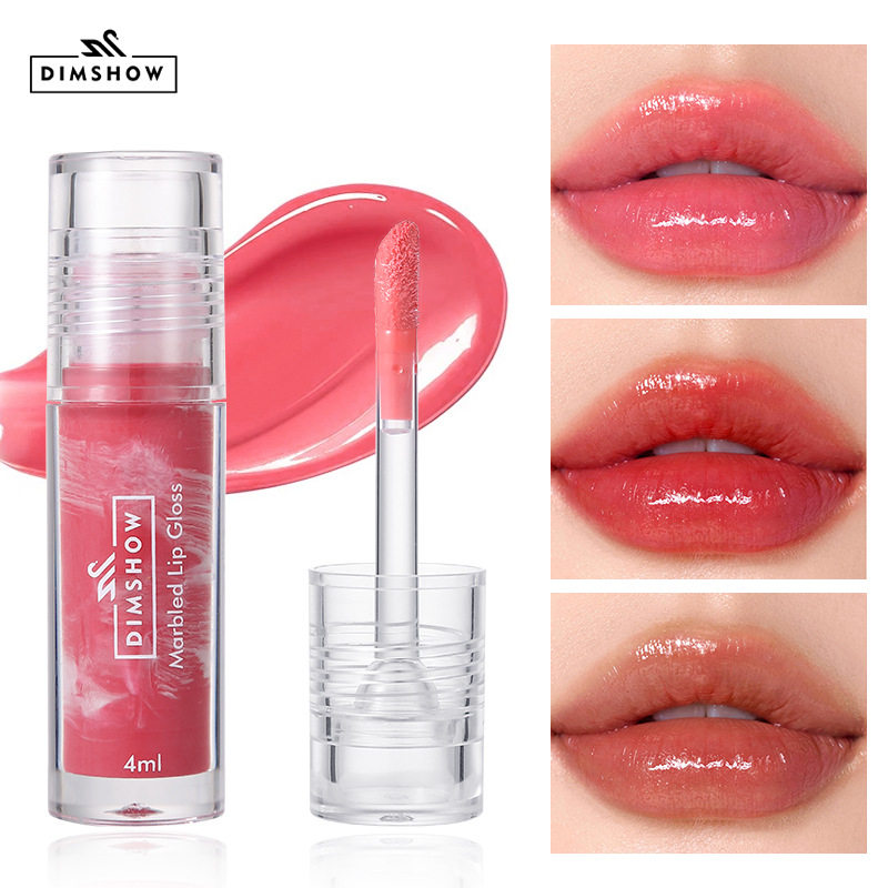 Cross-border Amazon Explosions Marble Mirror Lip Glaze Texture Essence Curing Lip Film Honey Easy to Color Lip Gloss