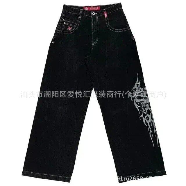 2024春秋季新款跨境美式潮牌复古水洗Y2K刺绣嘻哈图案男式牛仔裤