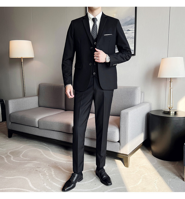 Bộ vest nam ôm dáng ba món phong cách công sở và dự tiệc cưới — Màu xám (áo một nút + áo vest + quần), Màu xanh navy (áo một nút + vest + quần), Màu xám (áo một nút + quần), Màu xám (áo đơn một nút)
